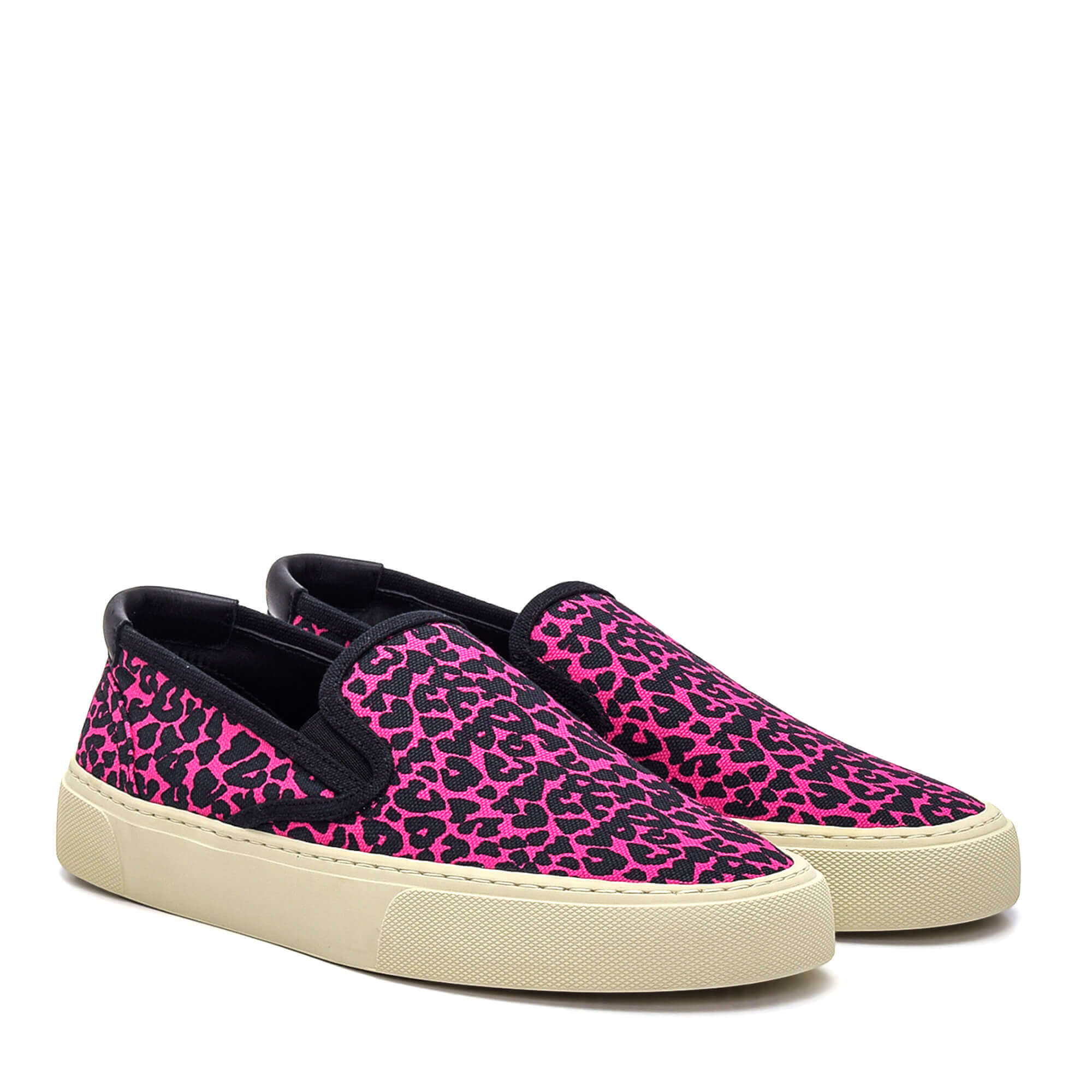 Yves Saint Laurent - Pink Canvas Leopard Print Venice Slip On Sneakers